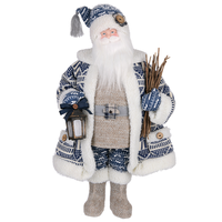 Poupée Père Noël en tricot Fair Isle bleu et blanc de 36 pouces avec lanterne en bronze pour décoration de Noël côtier