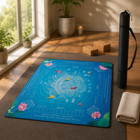 Tapis de Mahjong élégant en caoutchouc, motif Étang à carpes Koï, Lotus, Nénuphar, Charleston Directions, 160 tuiles, imperméable, housse de table pliable, sac de rangement
