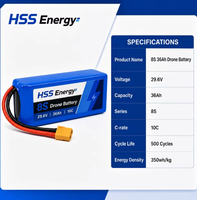 Baterai Lithium Energi Tinggi 29.6V 36Ah 8S 350Wh/kg untuk UAV Pertanian Cina, Pesawat RC, dan Motor UAV