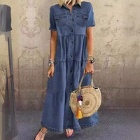 2025 été décontracté Vintage robe nouvelle européenne américaine multi-boucle Denim lavé Technique longue Station indépendante AliExpress