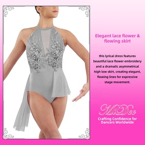 Robe de <span class=keywords><strong>danse</strong></span> lyrique pour femmes MiDee avec pantalon de corps, broderie florale en dentelle, jupe asymétrique haute-basse et plusieurs bretelles dorsales - Product Image 3