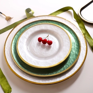 Plat de fête de mariage rond <span class=keywords><strong>vert</strong></span> moderne plat de haute qualité en gros Design rétro fabriqué à la machine écologique sous plaque de verre - Product Image 2