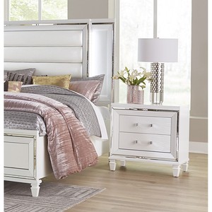 White <b>Silver</b> Finish Nightstand 2 Drawers Acrylic Bar Pulls Stylish Bedroom Furniture - Product Image 5