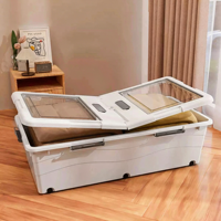 Bac de rangement rectangulaire moderne de luxe sous lit avec roulettes, grande capacité >35L, en PP écologique, anti-poussière, avec couvercle transparent pour l'organisation