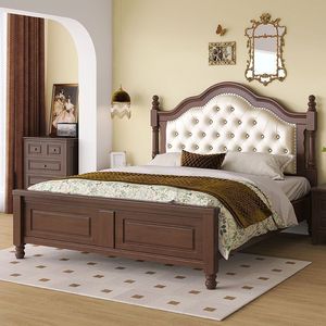 Cama de Madera Estilo Americano de 1.8M, Cama Doble de Madera Maciza con Base Alta y Almacenamiento, Muebles para Dormitorio - Product Image 2