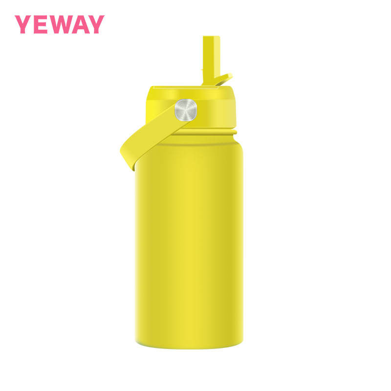 Yellow wide mouth kids water bottle
