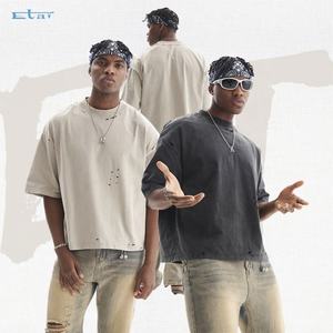 Haute qualité Vintage poids lourd en détresse Boxy hommes T-shirts lavage à l'acide surdimensionné t-shirt personnalisé recadrée t-shirt hommes - Product Image 3