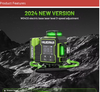 Huepar nouveau modèle W04CG Niveau laser 16 lignes Outil multifonctionnel Nivellement de sol laser à nivellement automatique Rotation avec écran LCD