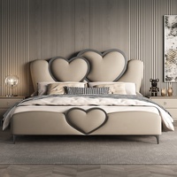Cadre de lit en cuir véritable en forme de cœur de luxe, lit double moderne minimaliste pour mariage, lit capitonné King Size, mobilier de chambre principale