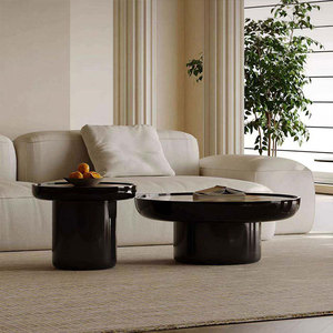 Ensemble de tables basses rondes modernes avec plateau <span class=keywords><strong>en</strong></span> mosaïque coloré et base <span class=keywords><strong>en</strong></span> bois pour la décoration de la maison, du salon et de la villa - Product Image 2