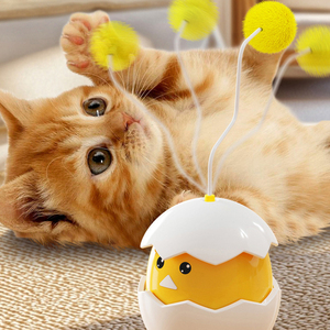 2025 New Yellow Egg shell Katzen spielzeug Stick Tumbler Abs Baumwolle Chicken Squawks Roly-Poly Interactive Cat Toy Wand - Product Image 5