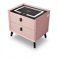 Table de chevet moderne intelligente de luxe de haute qualité avec chargeur sans fil, serrure à empreintes digitales, 2 tiroirs, bois, verre trempé, meubles de chambre à coucher