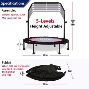 8 ft có thể điều chỉnh <span class=keywords><strong>Mini</strong></span> Gấp Thép <span class=keywords><strong>Trampoline</strong></span> cho trẻ em và người lớn tập thể dục trong nhà rebounder với bọt xử lý và bảo vệ Net - Product Image 5