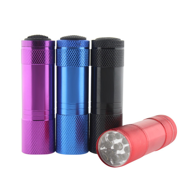 Super Bright 9 LED EDC Torch UV Light 395nm Mini Aluminum Handheld Flashlight with Lanyard None Battery