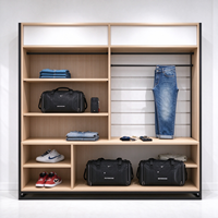 Présentoir à vêtements en métal noir avec étagère en bois clair, tringle de suspension et étagère à chaussures, certifié CE ETL, pour vente en gros et boutiques