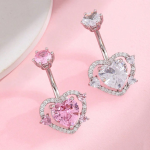 Nouveau design, anneaux de nombril sexy en acier chirurgical 316L, anneaux de nombril en forme de cœur rose, anneaux de nombril doux, bijoux de <span class=keywords><strong>piercing</strong></span> corporel - Product Image 2