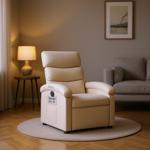 Sillón Reclinable de Cuero Sintético Crema, Operación Manual, Respaldo Acolchado, Brazos Acolchados, Diseño Contemporáneo, Muebles para Sala de Estar - Product Image 2