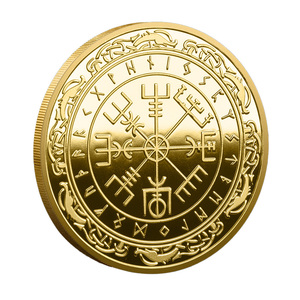 Noordse Viking Rune Metaal Ambachtelijke Herdenkingsmunt Kompas Thema Souvenir Munt Vintage Stijl Bureaudecoratie - Product Image 3