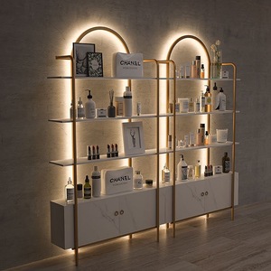 Exhibidor de Productos de Salón de Belleza Zxm, Exhibidor de Pie Dorado para Tienda de Cosméticos, Exhibidor de Cosméticos con Luces LED - Product Image 4