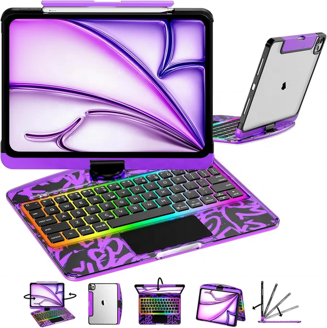 Hot Selling Transparent Tablet Keyboard Pen Holder Backlit  Lovely Y2K Wireless Keyboard Case for iPad Pro 11 1/2/3/4th