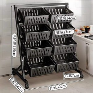Cesto portaoggetti in acciaio al carbonio di tendenza, organizer da cucina, scaffale per verdure, carrello porta snack e frutta da terra - Product Image 3