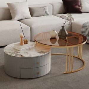 Mesa de Centro de Vidrio con Placa de Roca, Grande, Combinable, para Sala de Estar, Estilo Moderno Minimalista, para Apartamentos Pequeños, Telescópica, Alta y Baja - Product Image 6