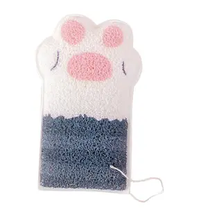 S145 Cartoon bath sponge stronger cleaning ability skin friendly baby cat paw child bath towel with cotton rope