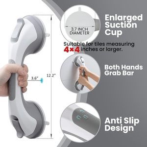 MSMT Barre d'appui pour la douche de 12 pouces Équipement de sécurité pour salle de bain pour personnes âgées avec poignée de douche à ventouse Aucun perçage requis pour les personnes âgées - Product Image 4