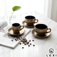 Ensemble tasse à café et soucoupe en cuivre antique avec glaçure métallique, tasse à expresso turque, vaisselle de luxe LEXI pour hôtel, restaurant, maison, cadeau