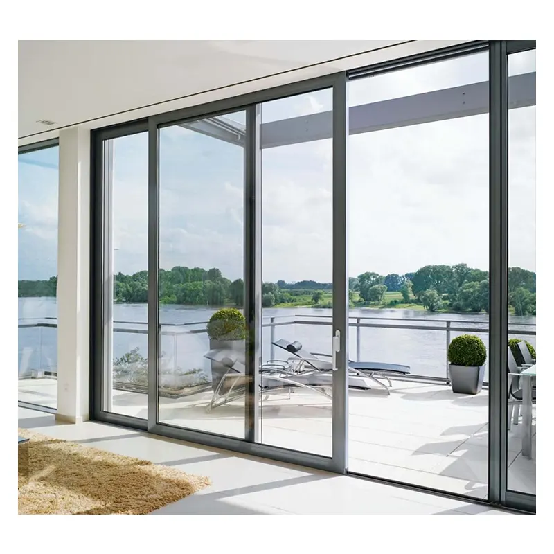 Puerta corredera de patio de vidrio templado de doble panel de aluminio personalizado Hihaus