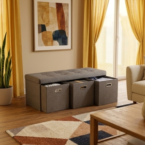 Chengjun 110*38*38cm Linen Fabric Modern Inner Drawer Foldable Custom LivingRoom Entry Furniture <strong>Storage</strong> Bench Ottoman <strong>Stool</strong> - Product Image 1