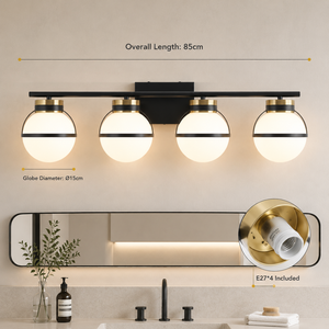 Applique Murale Moderne en Fer Forgé Noir avec Globe en Verre, 4 Lumières E27, Fixation Murale, Décorative Intérieure, Idéale pour Miroir ou Façade, pour Maison et Hôtel - Product Image 4