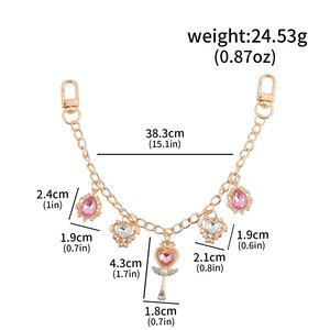 Nouvelle conception de chaîne de <span class=keywords><strong>sac</strong></span> <span class=keywords><strong>baguette</strong></span> magique vintage en or rose <span class=keywords><strong>avec</strong></span> cristal cœur rose, breloque de décoration de <span class=keywords><strong>sac</strong></span> à main tendance pour femmes - Product Image 6