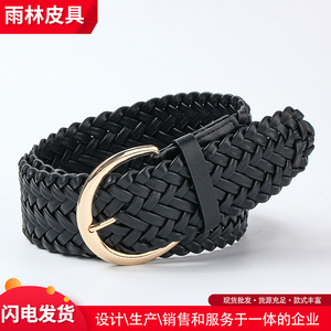 Cinturón ancho tejido negro de 4.0 cm con hebilla de cobre, estilo casual, artístico y retro para pantalones y vestidos de mujer - Product Image 5