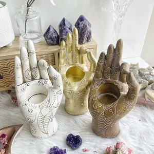 Home Office decorazioni da tavolo Tea Lights Mudra Hand Figurine Resin Buddha Hand Candle Holder