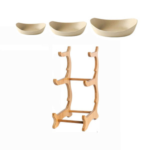 Home 3 Tier Fruit Bowl Bamboo Wood Stand Green Ceramic Dish <strong>Table</strong> Decoration Fruit <strong>Basket</strong> - Product Image 4