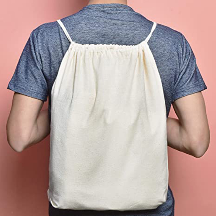 Custom logo gift packaging 8oz natural canvas drawstring bag for backpack