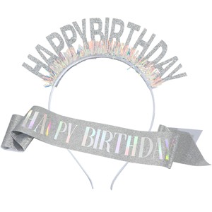 Ensemble serre-tête et écharpe Joyeux Anniversaire, Paillettes Or Argent, <span class=keywords><strong>Accessoires</strong></span> de Fête d'Anniversaire - Product Image 5