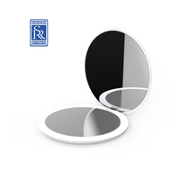 Miroir de maquillage compact, mini, double face, rond, en plastique, avec éclairage LED pliable, portable, de poche, pour cosmétiques