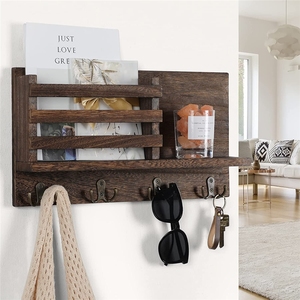 <span class=keywords><strong>Porte</strong></span>-clés <span class=keywords><strong>mural</strong></span> en bois noir de style nouveau, organisateur de <span class=keywords><strong>courrier</strong></span> <span class=keywords><strong>mural</strong></span> avec 4 crochets - Product Image 1