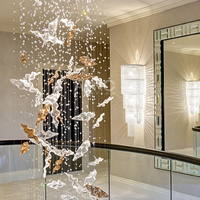 Lustre en verre ANNO avec motif d'oiseaux en vol, luminaire suspendu moderne pour hall d'hôtel de luxe et intérieur de villa