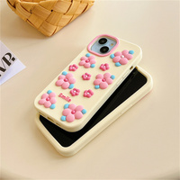 Housse de protection esthétique mignonne coque de téléphone en silicone floral rose pour iPhone 16 Pro Max antichoc pour filles housse de téléphone portable