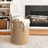 Panier de rangement tressé écologique pour jouets et vêtements, grand panier à linge en corde de coton avec poignée