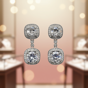 Boucles d'oreilles pendantes en or blanc E3898, serties de cristaux et de strass, monture géométrique, bijoux de luxe pour femmes, pour mariage - Product Image 2