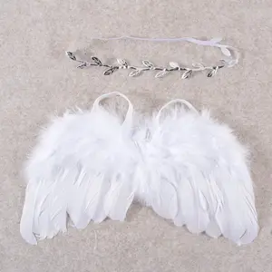 Wholesale Newborn Baby Photography Props Set Feather Angel Wings With Leaves Headband