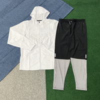Ensemble deux pièces coupe-vent à capuche pour entraînement fitness et randonnée, veste à manches longues et pantalon de sport respirant anti-transpiration, protection solaire 100%
