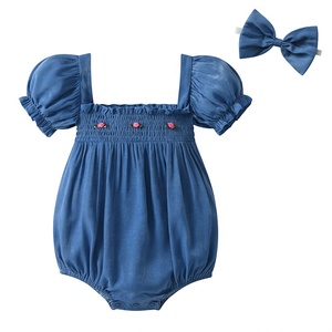Conjunto de Dos Piezas para Bebés Niñas, Verano, Manga Corta, Romper Triangular, Estilo Princesa, con Diadema de Lazo - Product Image 5