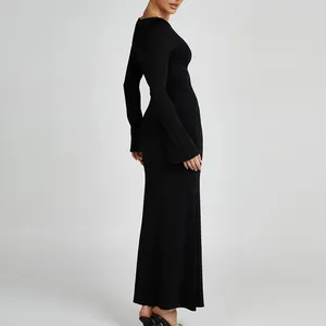 Haute qualité femmes vêtements luxe élégant robe de soirée robe dame décontracté à manches longues noir moulante Maxi robes