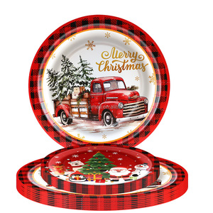 Ensemble <span class=keywords><strong>de</strong></span> vaisselle jetable à thème <span class=keywords><strong>de</strong></span> Noël à carreaux rouges et verts - Assiettes en <span class=keywords><strong>papier</strong></span> pour la décoration <span class=keywords><strong>de</strong></span> fête - Product Image 4