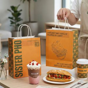 Custom Eco-Friendly Disposable Restaurant Kraft Paper Container Handles Custom Logo Biodegradable Recyclable Fast Food <b>Pasta</b> - Product Image 5